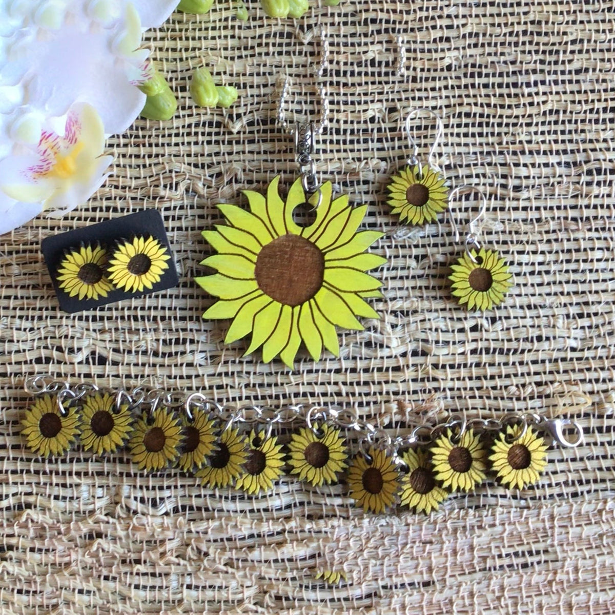 Sunflower Pendant and Earring Set