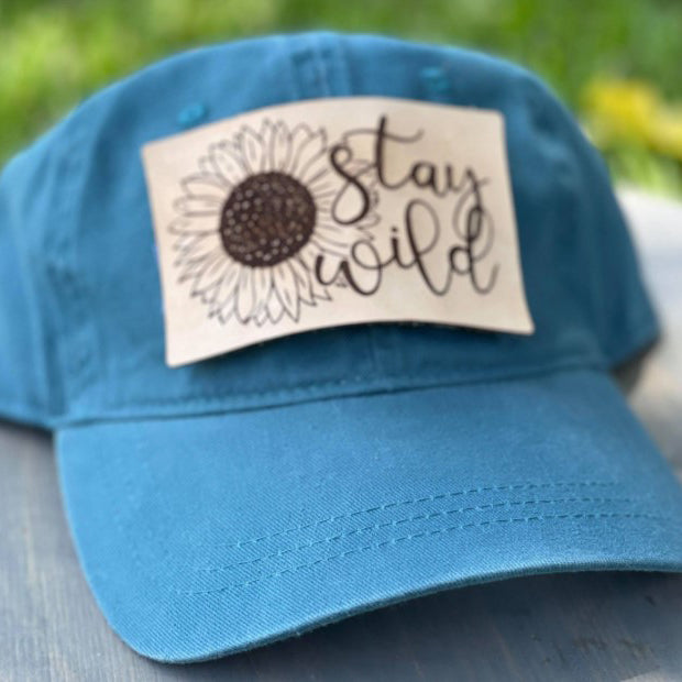 Stay Wild Leather Hat Patch with Sunflower