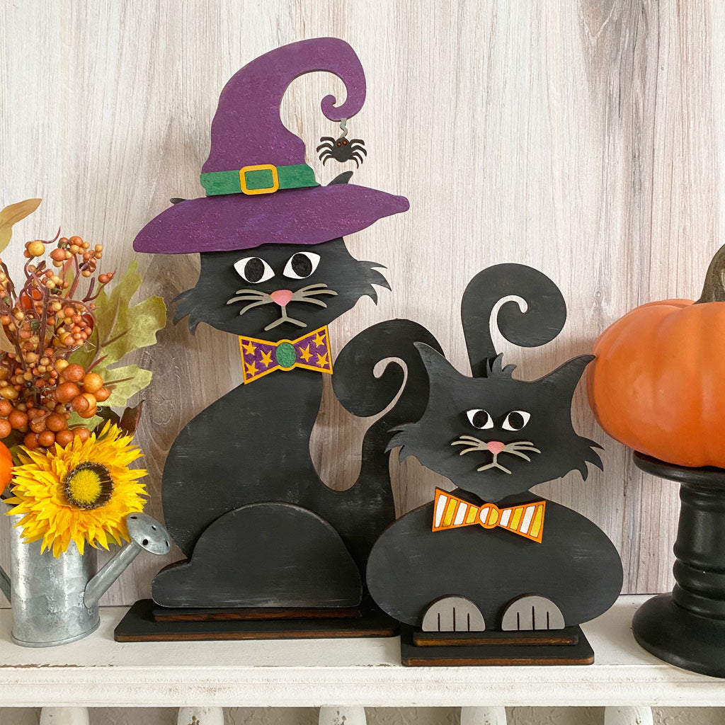 Two Spooky Cats Shelf Sitters (Set of 2)