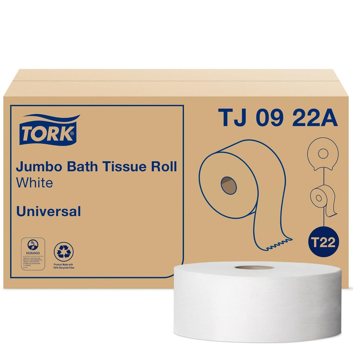 Tork Jumbo Toilet Paper Roll White T22, Universal, 2-ply, 12 x 1000', TJ0922A