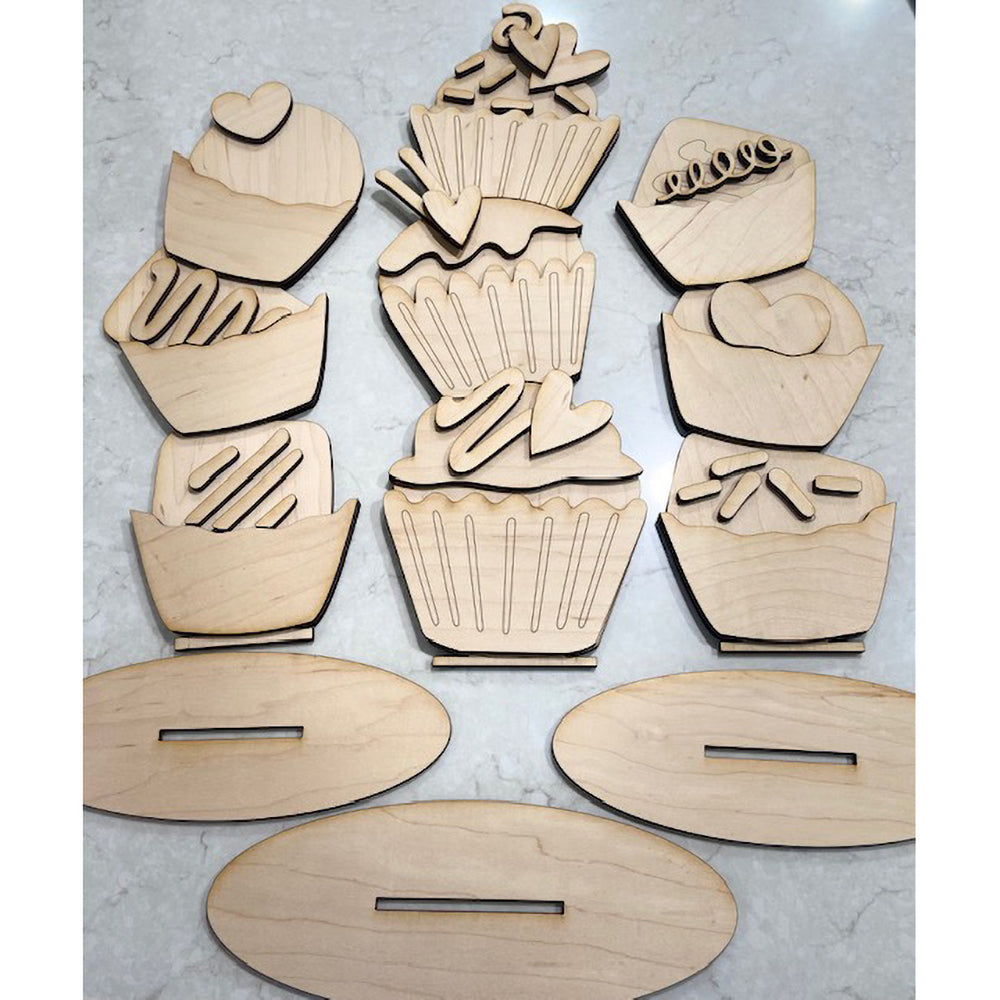 Valentine Stacked Chocolate and Cupcake Trio Shelf Sitter