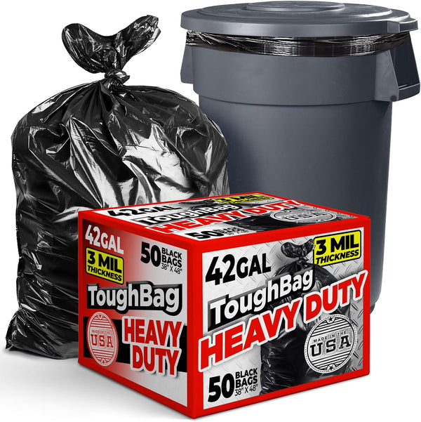 ToughBag 42 Gallon Trash Bags, 3 Mil Contractor Garbage Bags (50 COUNT ...