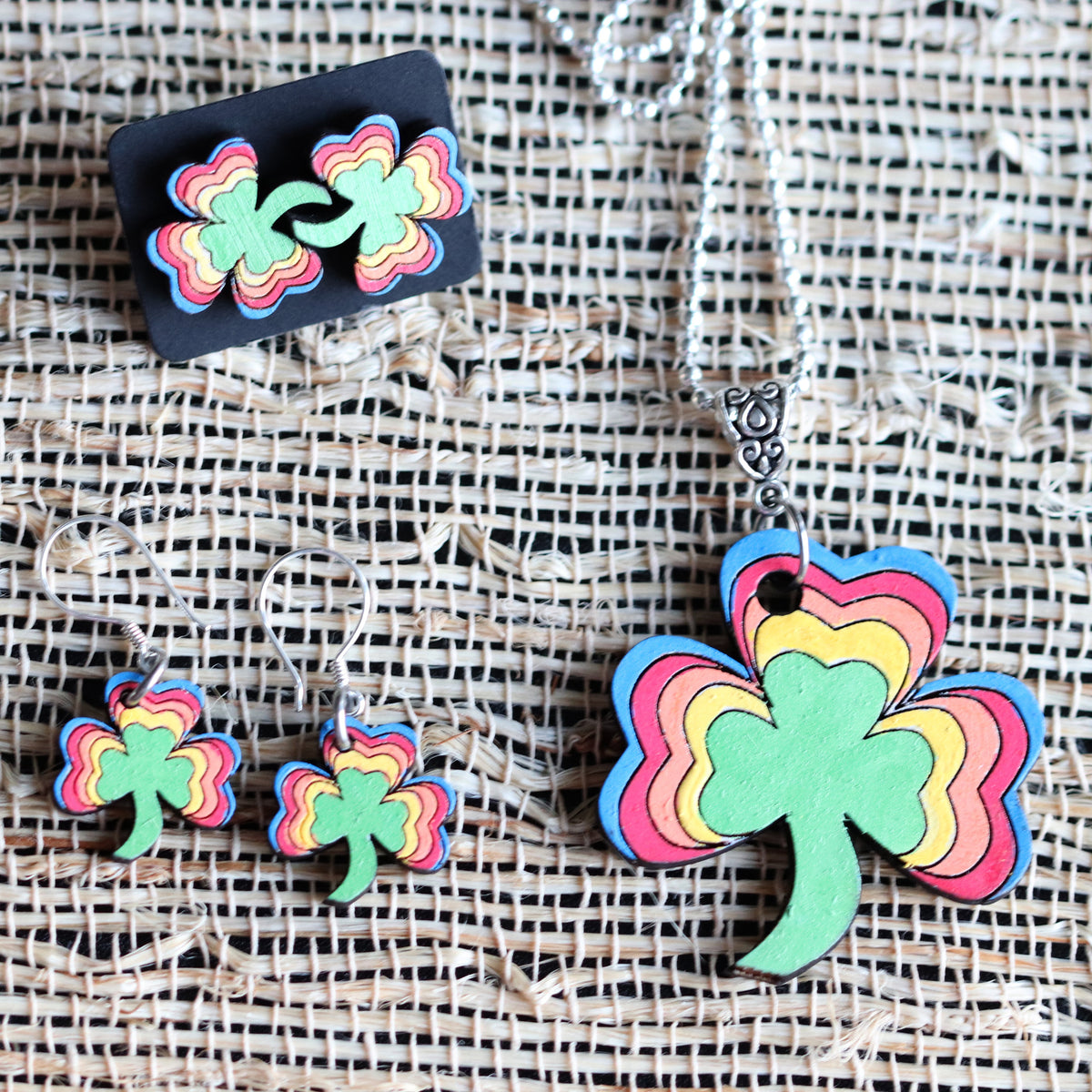 Lucky Clover Pendant and Earrings