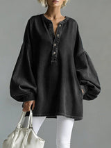 Women's V-neck Long-sleeved Casual Loose Denim Top