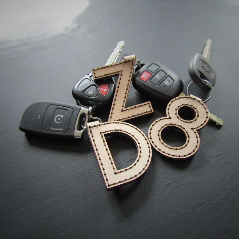 Stitched Leather Initial Keychains Set