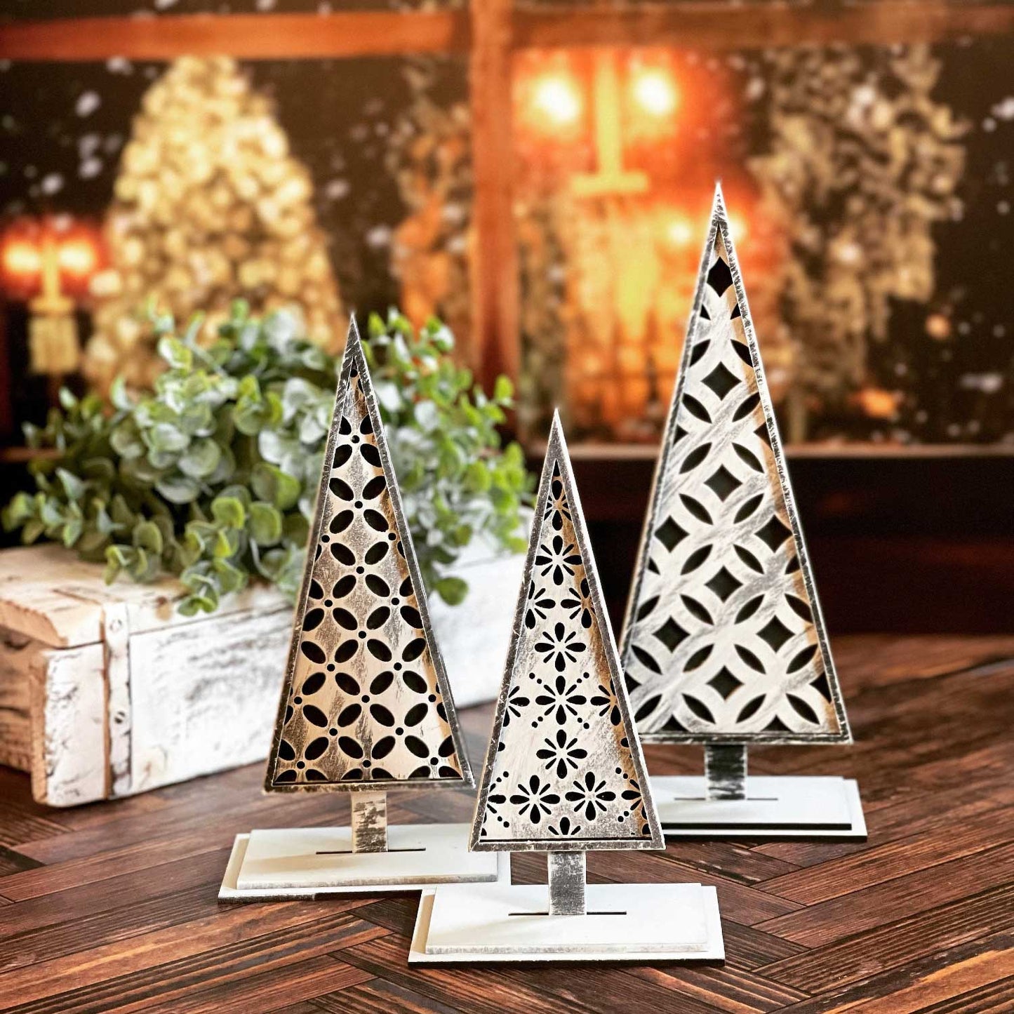 Farmhouse Style Christmas Tree Trio Shelf Sitters