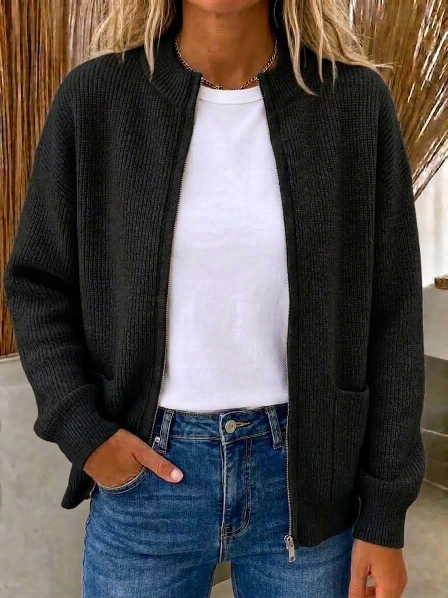 CLEARANCE 💥 Women's Casual Solid Zipper Knitted Cardigan Jacket