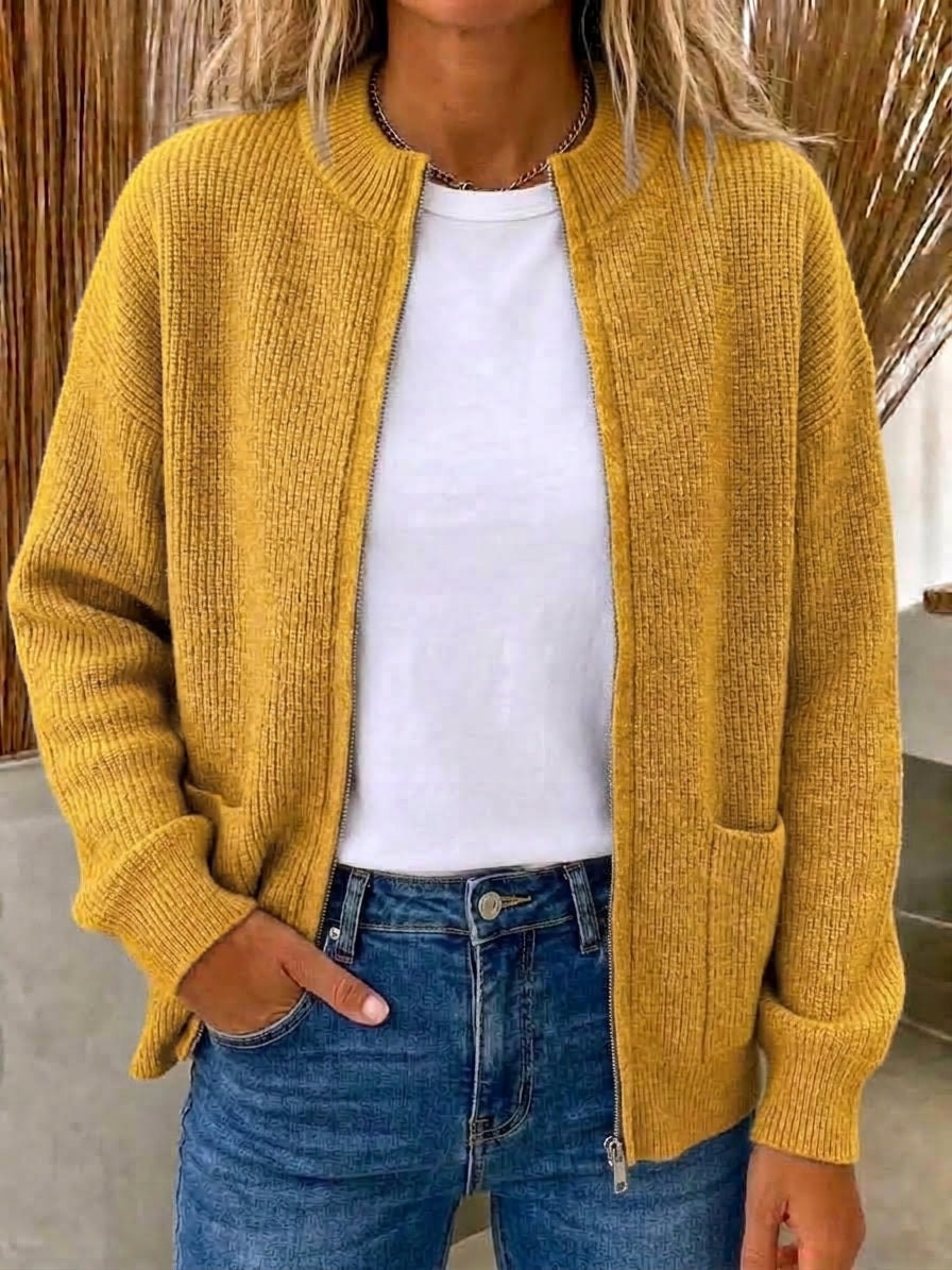 CLEARANCE 💥 Women's Casual Solid Zipper Knitted Cardigan Jacket