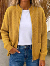 CLEARANCE 💥 Women's Casual Solid Zipper Knitted Cardigan Jacket