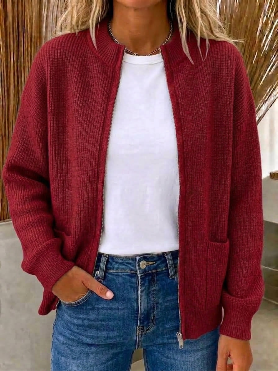 CLEARANCE 💥 Women's Casual Solid Zipper Knitted Cardigan Jacket