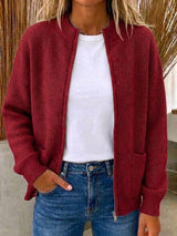 CLEARANCE 💥 Women's Casual Solid Zipper Knitted Cardigan Jacket