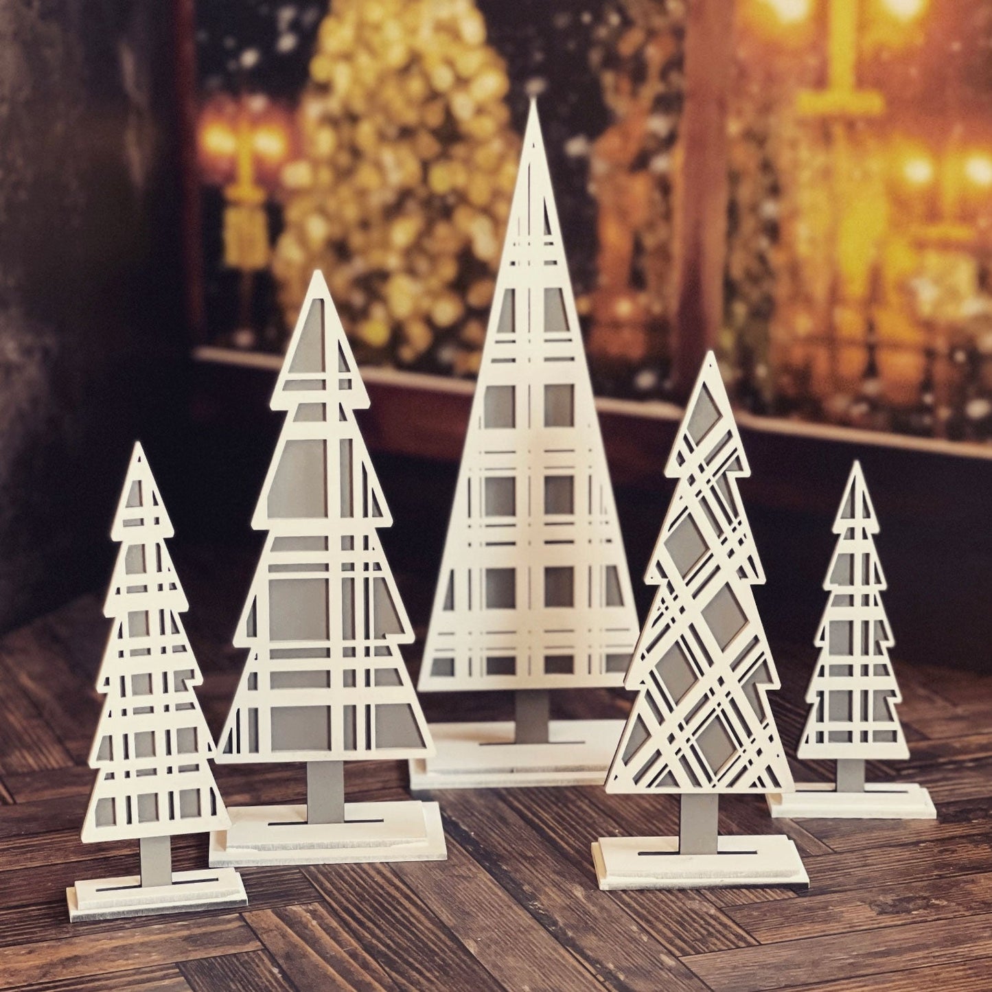 Plaid Winter Trees Shelf Sitters (Set of 5)