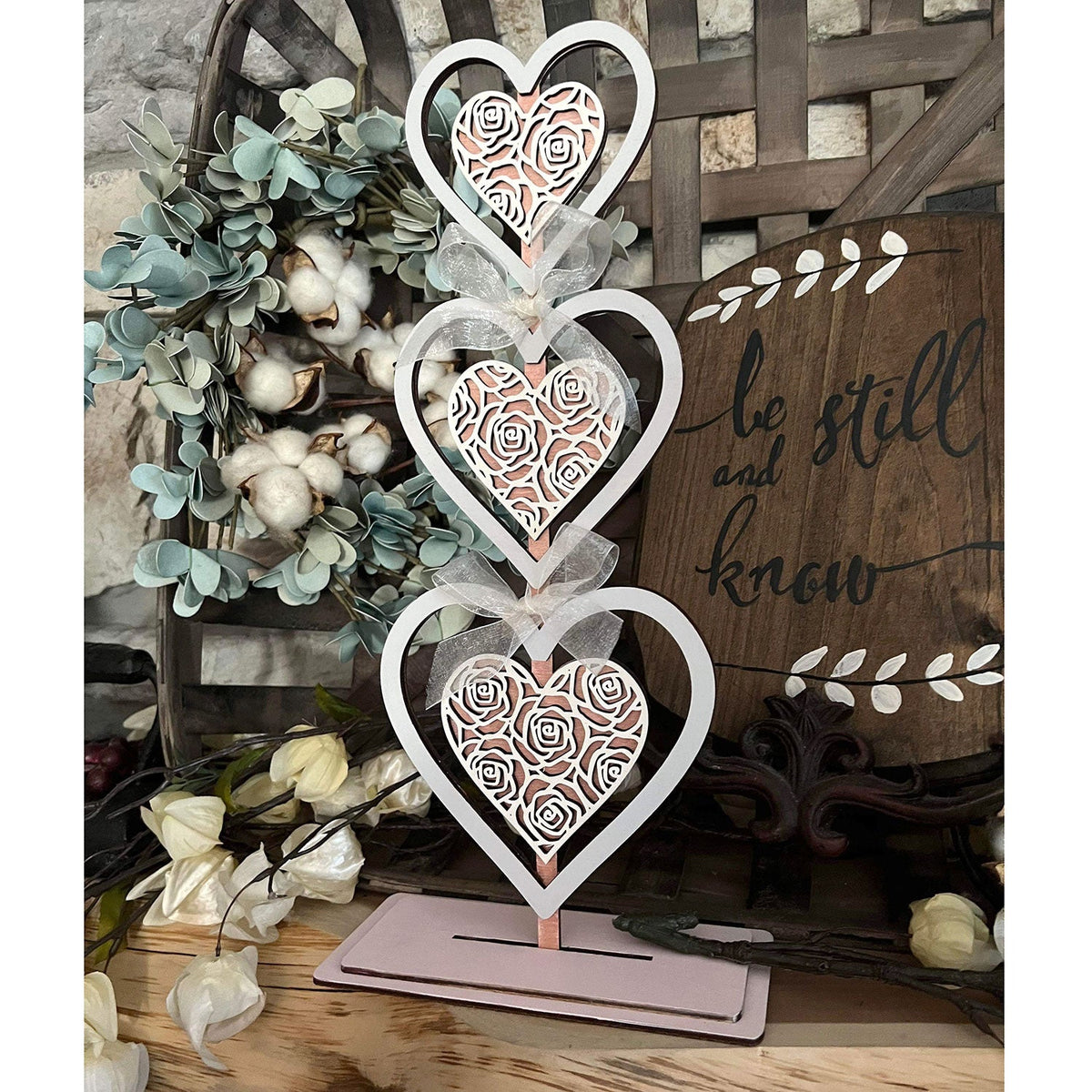 Rose Heart Topiary Mantle or Shelf Sitter