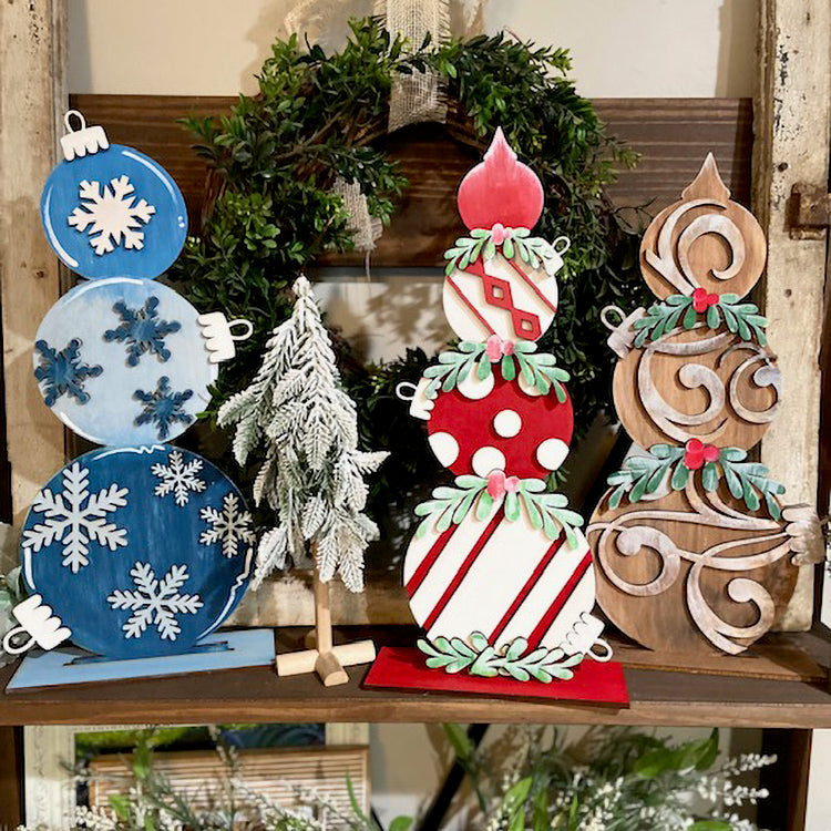 Stacked Ornament Topiary Trio Shelf Sitter Mantel Sign