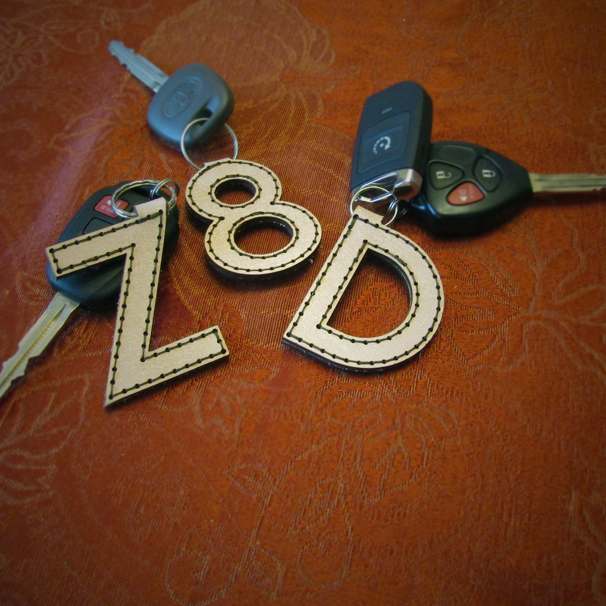 Stitched Leather Initial Keychains Set